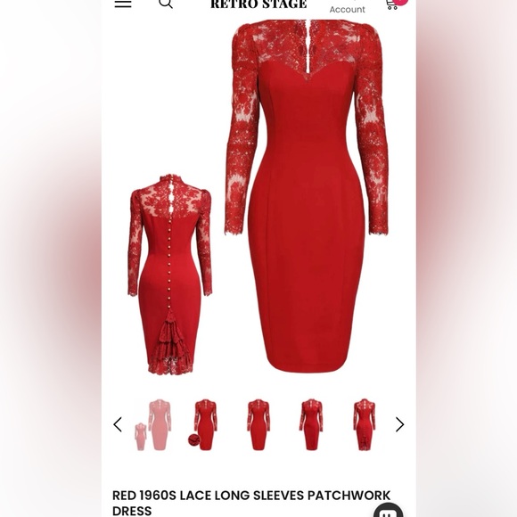 Red Sheath Cocktail Dress with Bishop Sleeves new 1960s - Picture 1 of 8